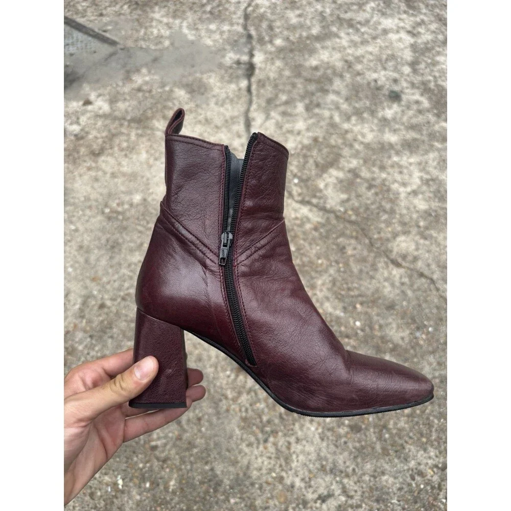 Napoleoni Italian Designer Maroon Nappa Leather Ankle Boots Women Size 40 Italy - Picture 3 of 12